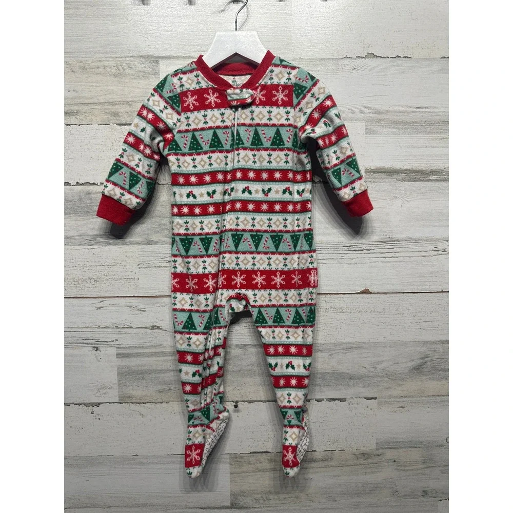 Carter's Footed Pajamas Kids 12M Red Fair Isle Holiday Fleece EUC